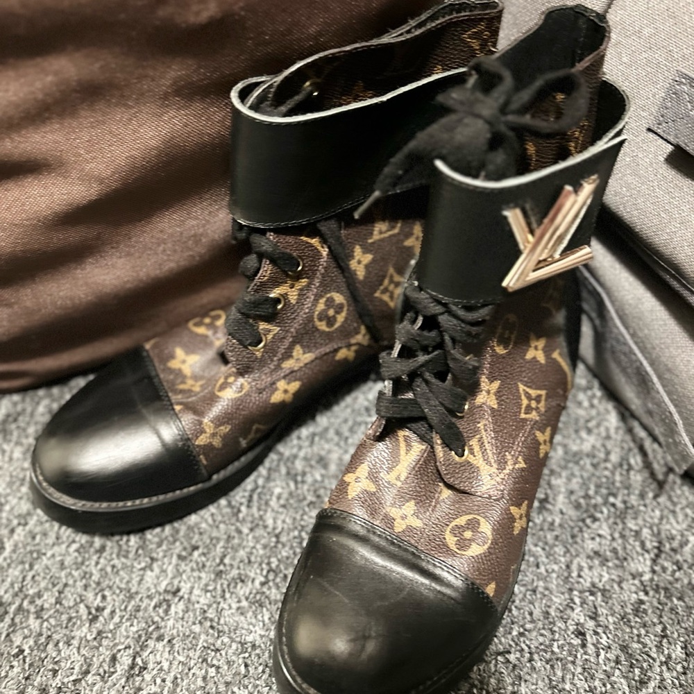 Louis Vuitton Monogram Black and Brown Combat Boots